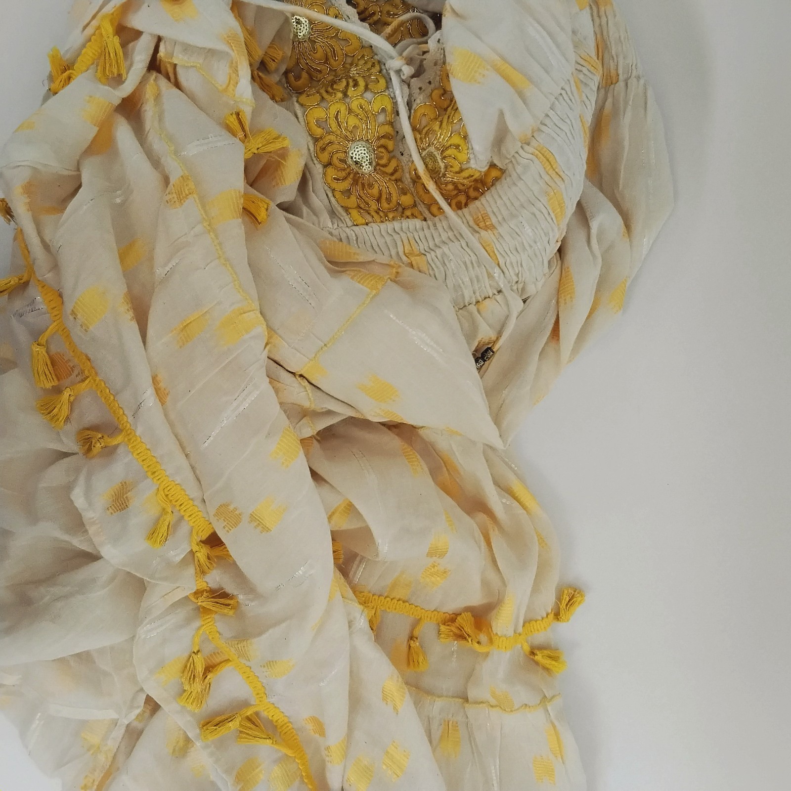 NWT Me 2 Magic Anthropologie Maxi Dress 1X Cream Yellow Gold Embroidered Boho