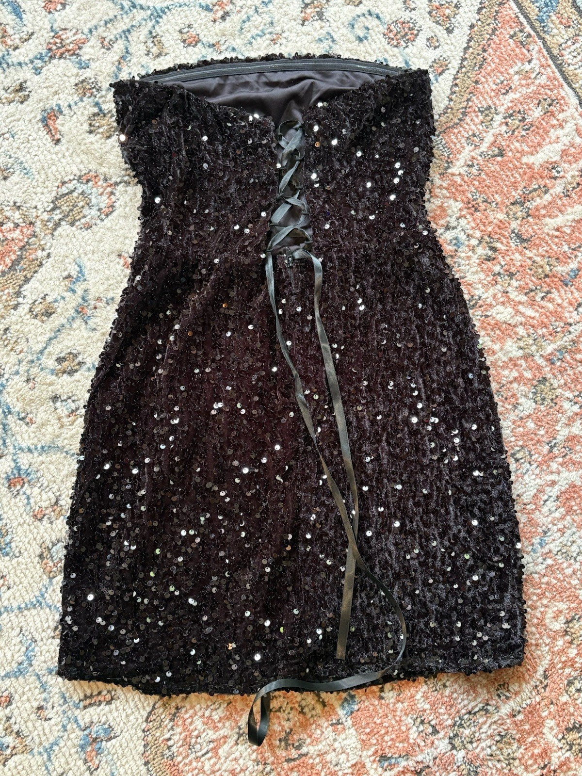 Altar’d State Strapless Sequin Mini Dress Black Womens M NWT