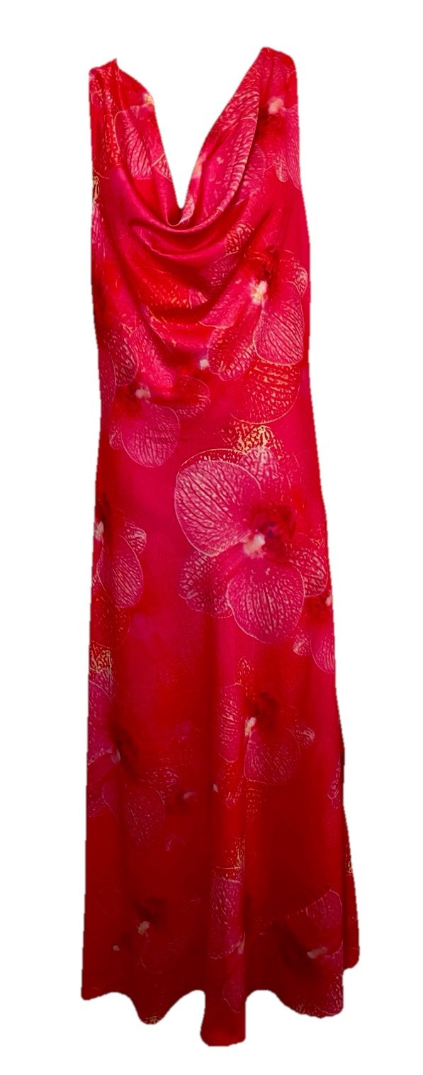PAPER HEART Australia Tropical ORCHIDS Satin Cowlneck Maxi DRESS Size Small