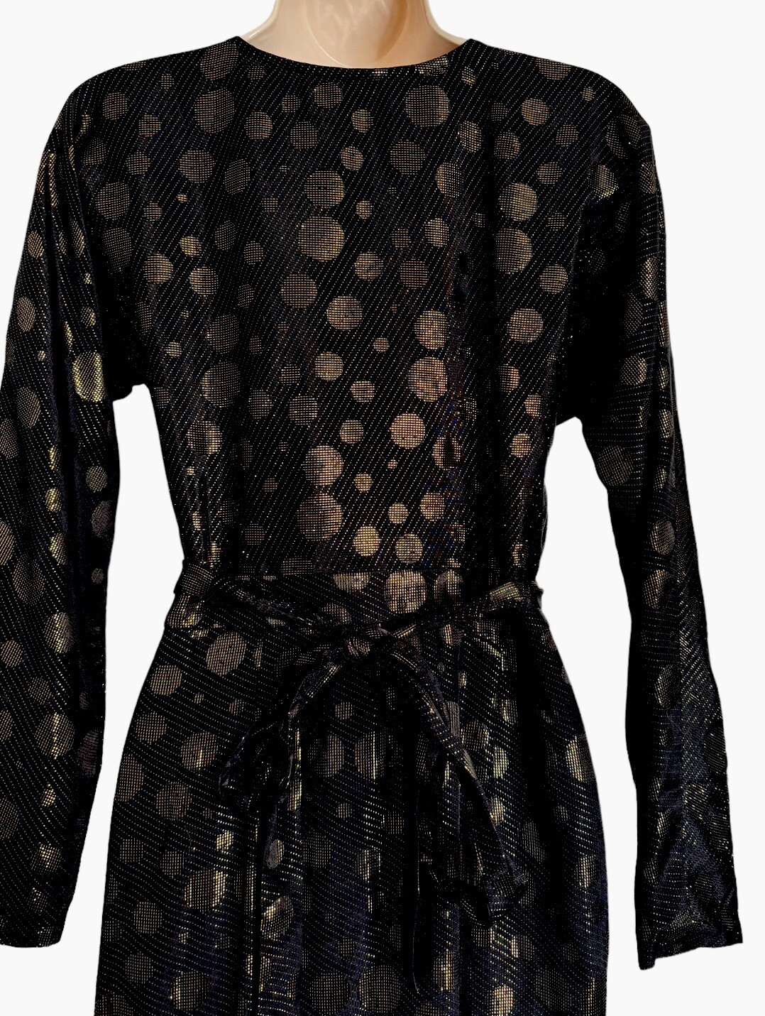 New Modcloth Golden Record Party Wrap Dress Womens Size small belted black gold
