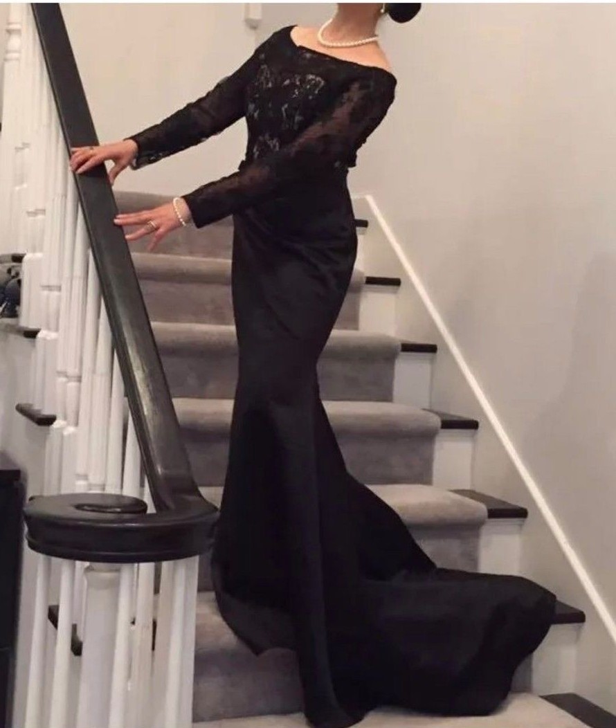 Lace Long Sleeves Black Long Prom Dress 8-14 In Stock