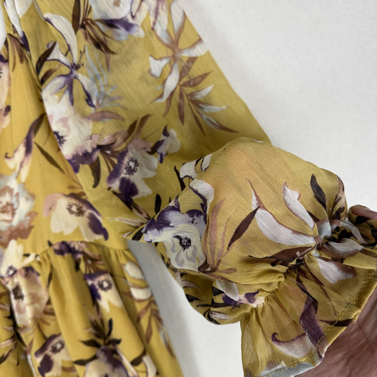 By Together Dress Womens Large Yellow Floral Long Sleeve Cutout Sundress Boho