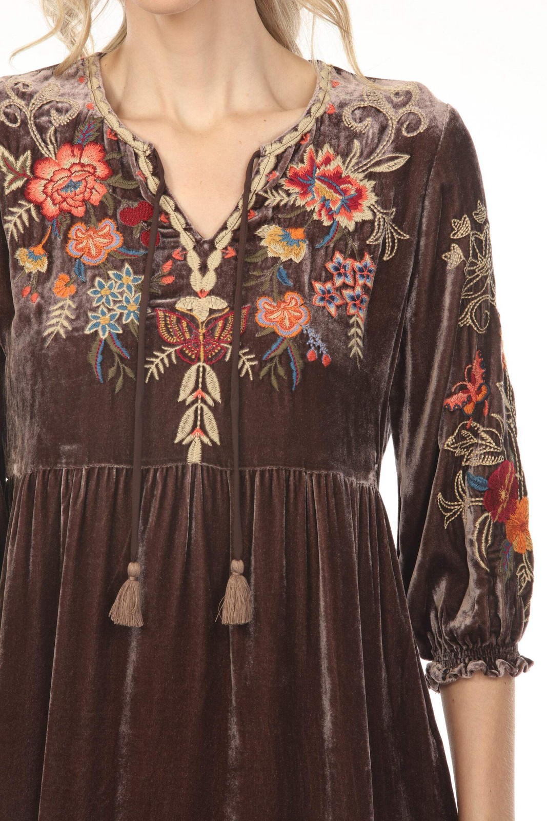 Johnny Was JWLA Taline Velvet Boho Midi Dress Petite Size J33124-0