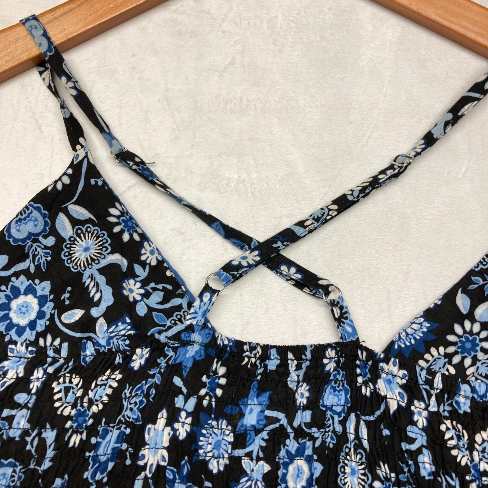 Vintage Y2K Mossimo Dress Large Blue Floral Babydoll Smocked Sundress