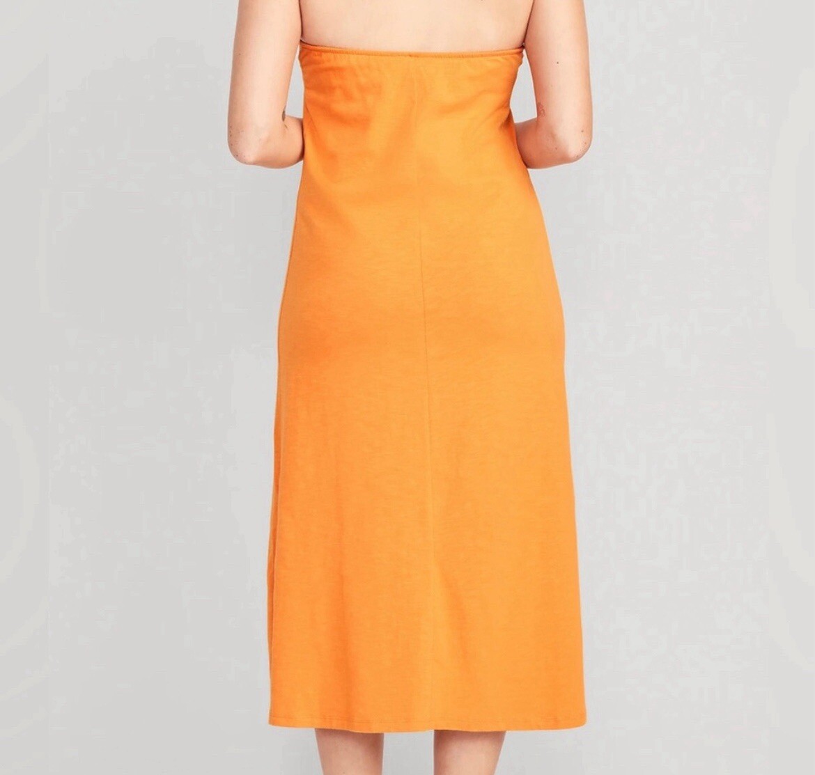 Old Navy Halter Midi Dress Orange Papaya Slub Knit Shelf Bra Size M