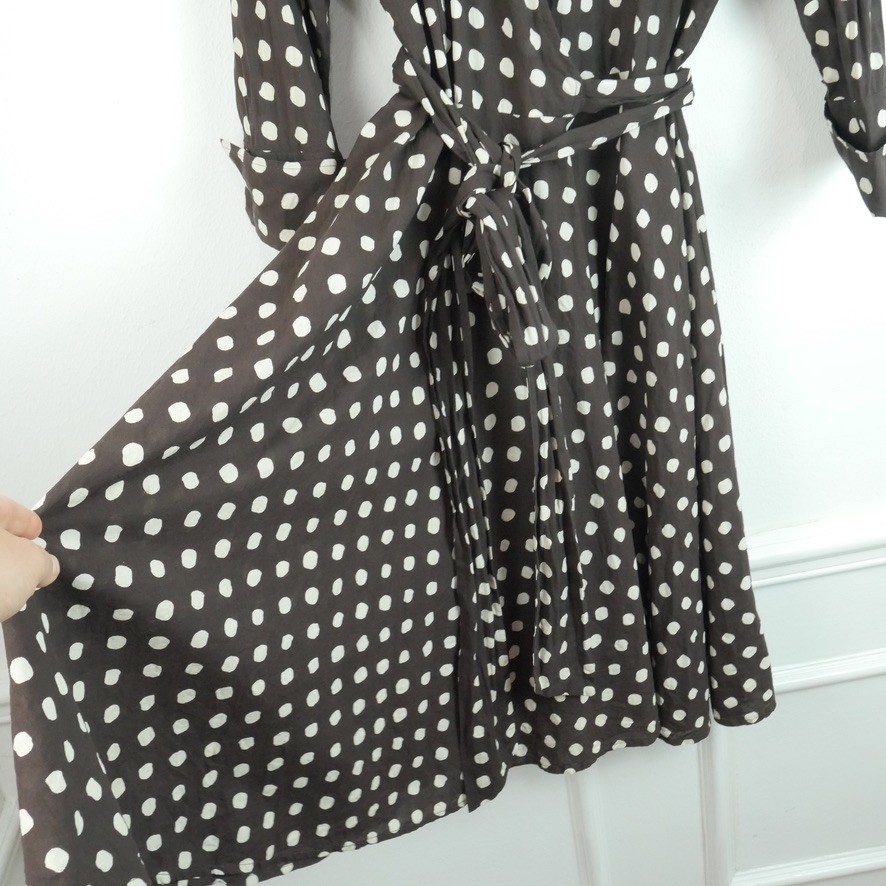 Cotton Wrap Dress Midi Chocolate Brown Polka Dot Twee Spring Retro S M Preppy