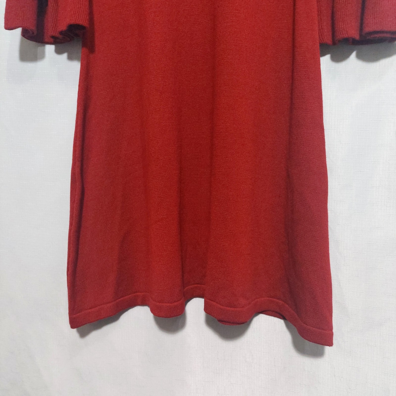 Gabby Skye Womens Small Knit Sweater Dress A Line Long Ruffle Sleeves Deep Red