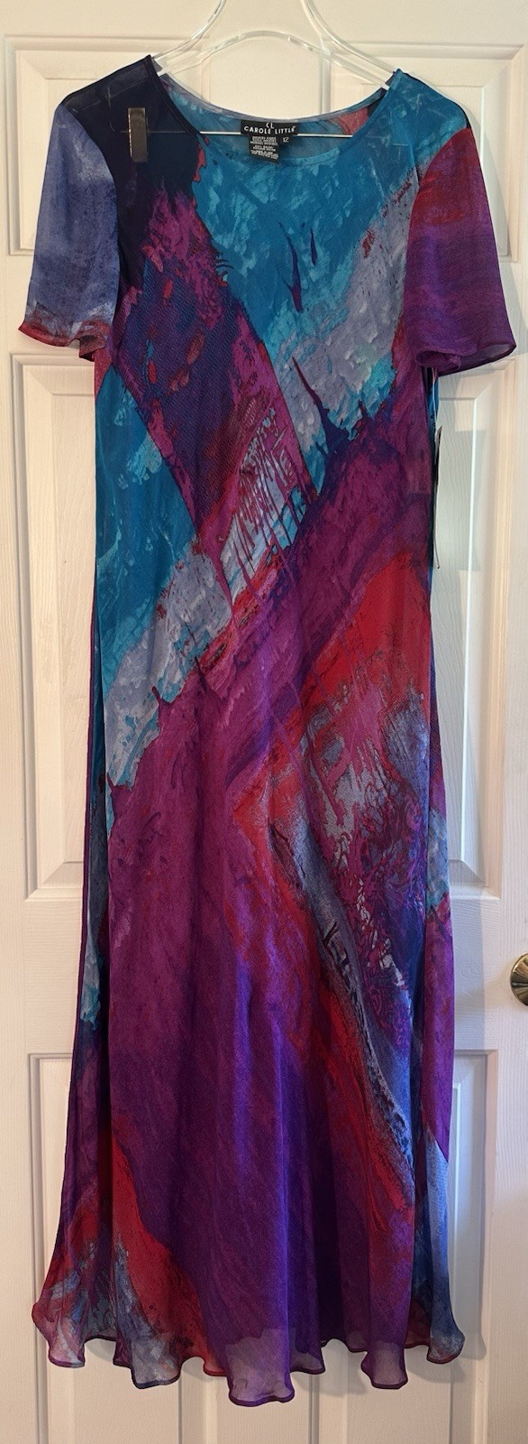 90’s Vintage Carole Little Art Moderne Bias Midi Dress Slip 2pc 12 Bold Colorful