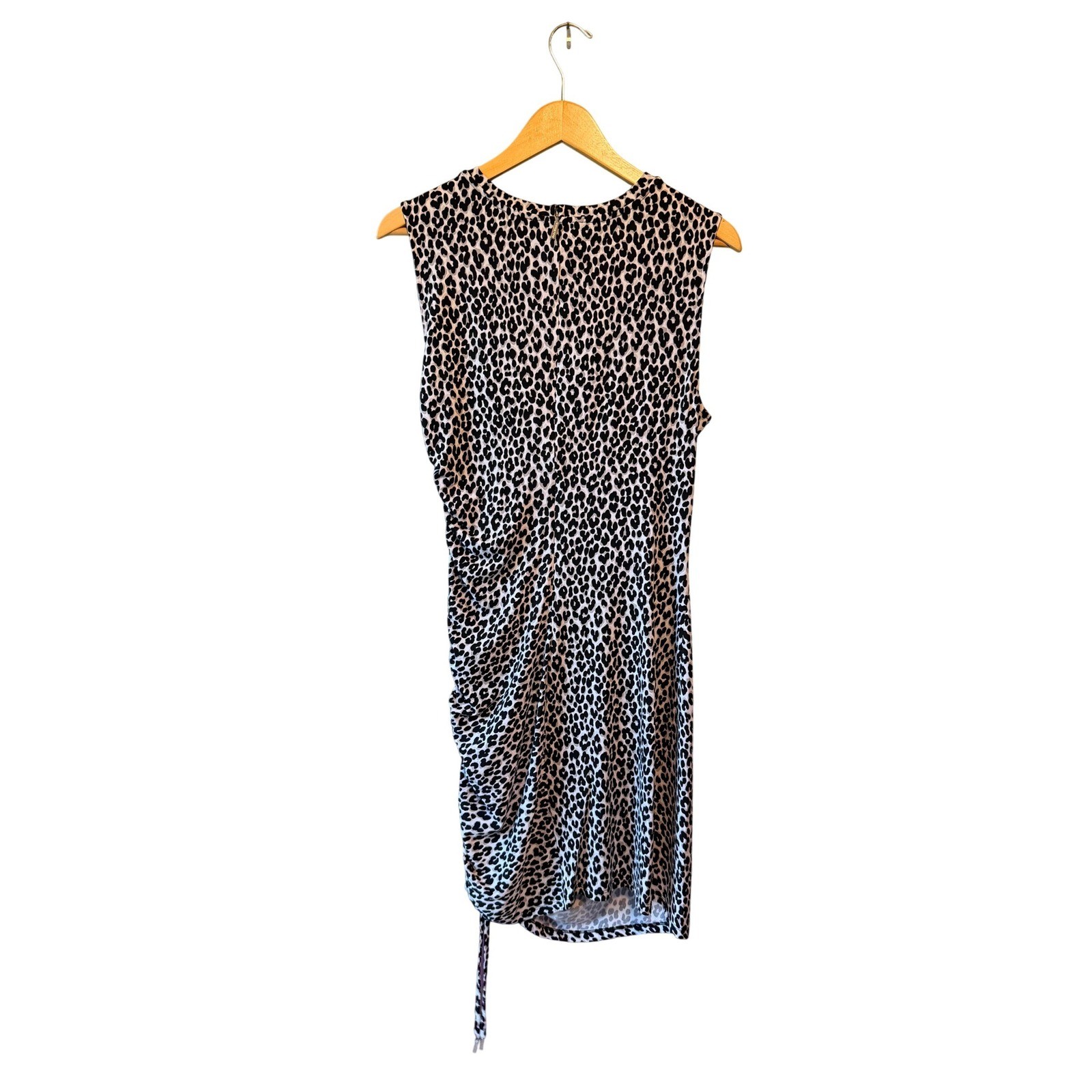 Michael Michael Kors Leopard Animal Print Ruched Sheath Dress Aluminum Large