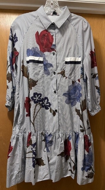 Pre-Owned The Kit XL Navy/White/Multicolor Floral Design Sasha Shirtdress