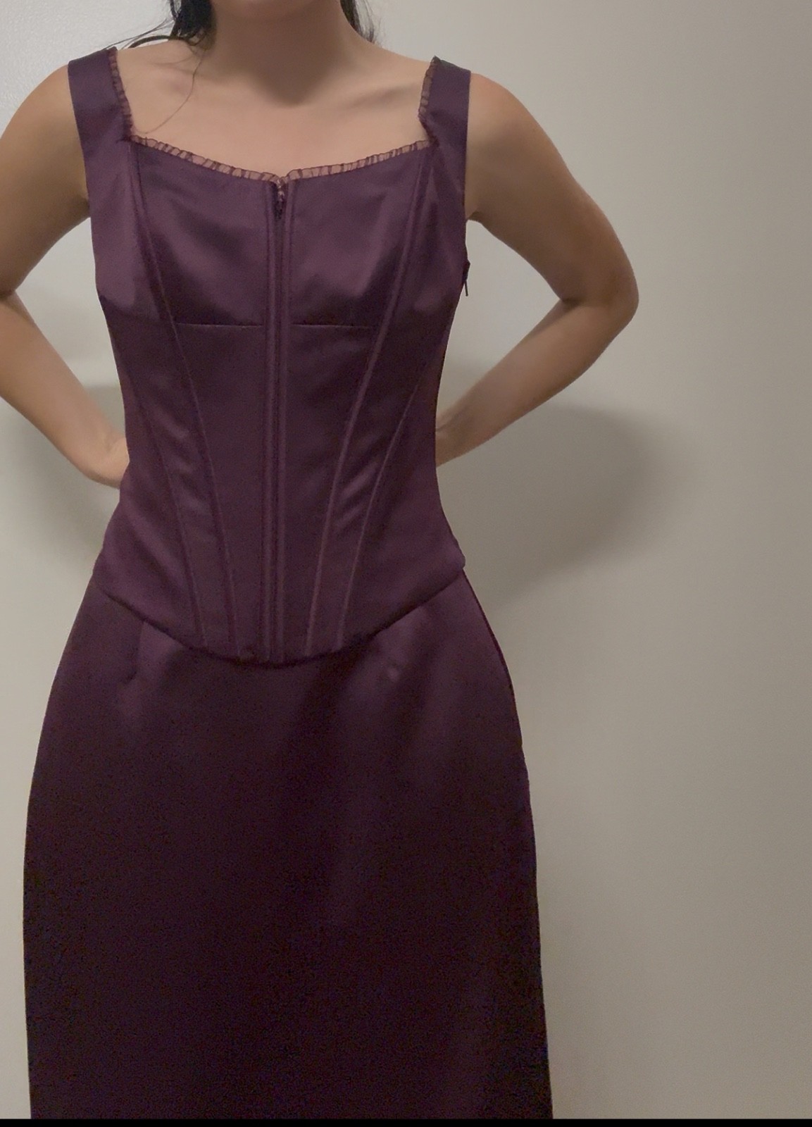 Purple/ Burgundy/ Plum Matching Top and Skirt Set With Lace Up Back/ Ruffles