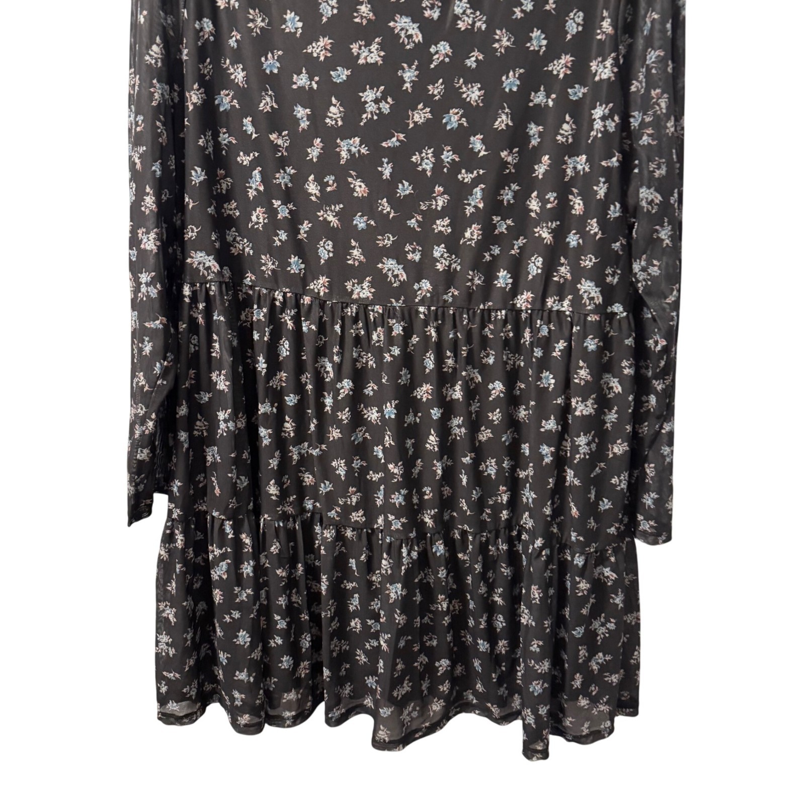 Love Fire Womens Floral Tiered Long Sleeve Dress Sz 2X Black/White Polyester Ble