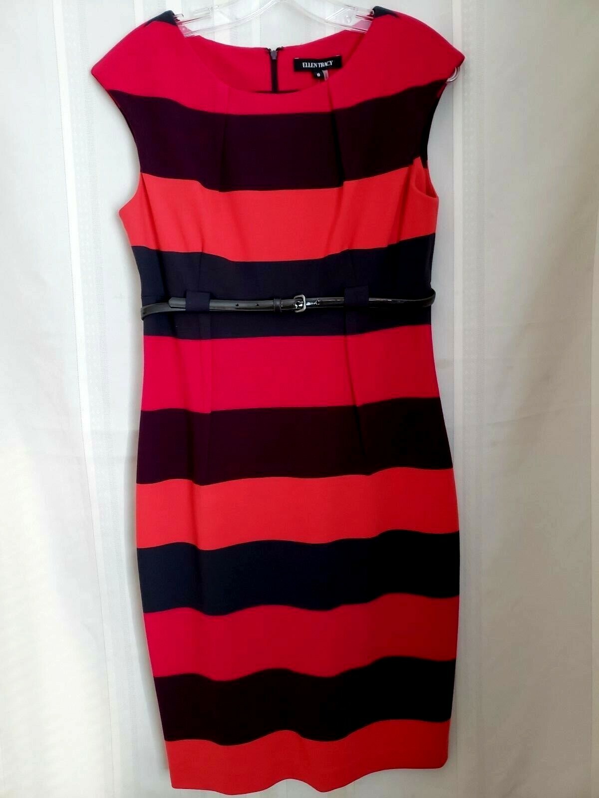 ELLEN TRACY Fitted Dress WOMEN SIZE 8 Multi Color Striped Sleeveless NWT