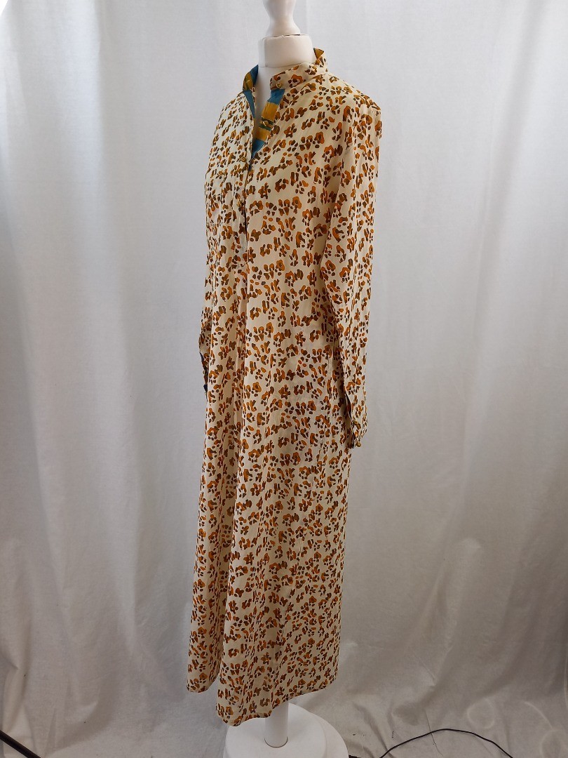 Lisa Corti Maxi Dress Size S Kaftan Animal Print Cotton Button Neck