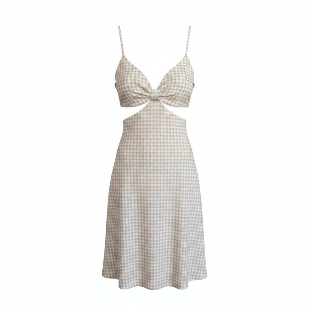 Abercrombie & Fitch Smocked Tie-Front Gingham Maxi Dress Tan Size S
