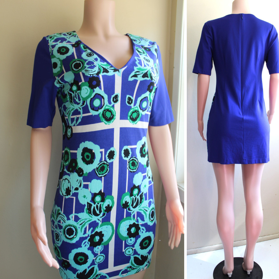 Retro 60s Mini Dress 8 M MP Plenty Tracy Reece Knit Bodycon Shift SS Floral