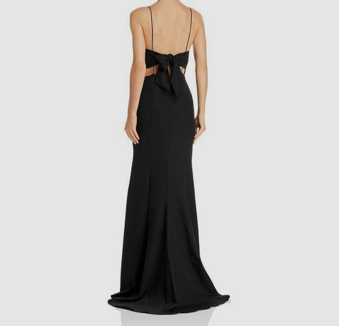 $255 Jarlo Women’s Solid Black Square Neck Open Back Jemima Evening Dress Size 6