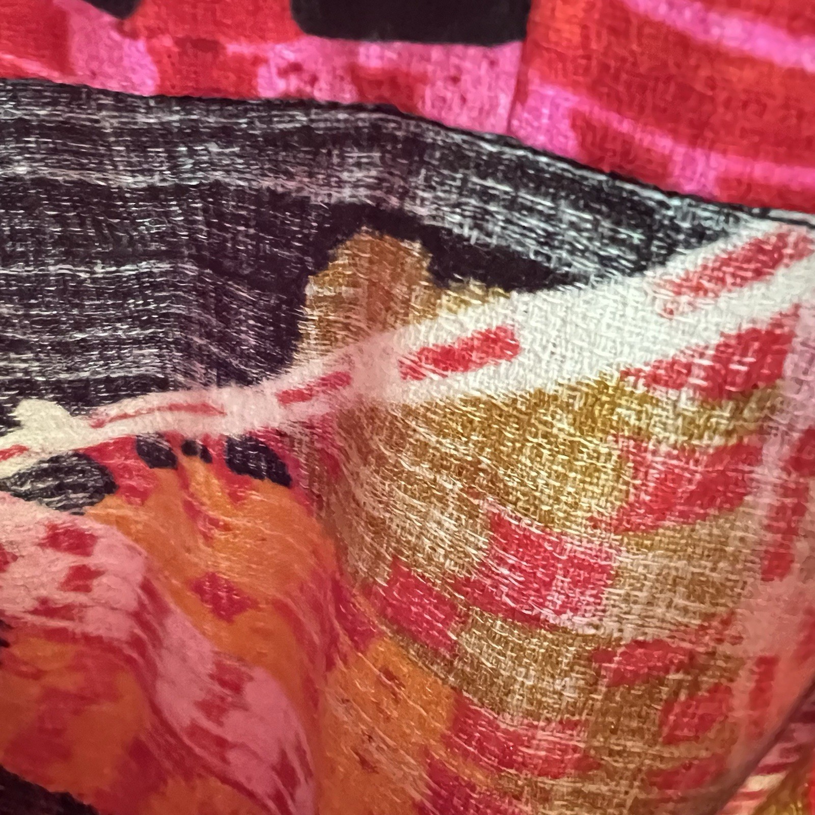 Vintage 70s Barkcloth Tiki Aloha Maxi Dress Empire Open Back Darts M Colorful