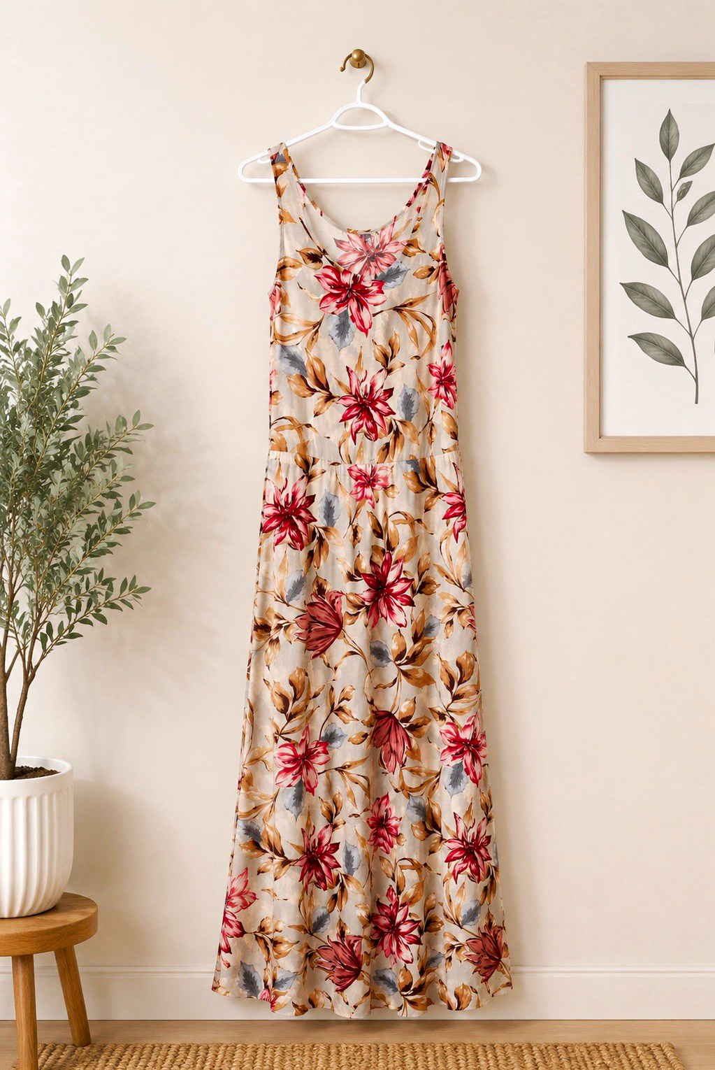 Lascana Floral Maxi Dress Size 6 Sleeveless Beige Pink Boho Summer