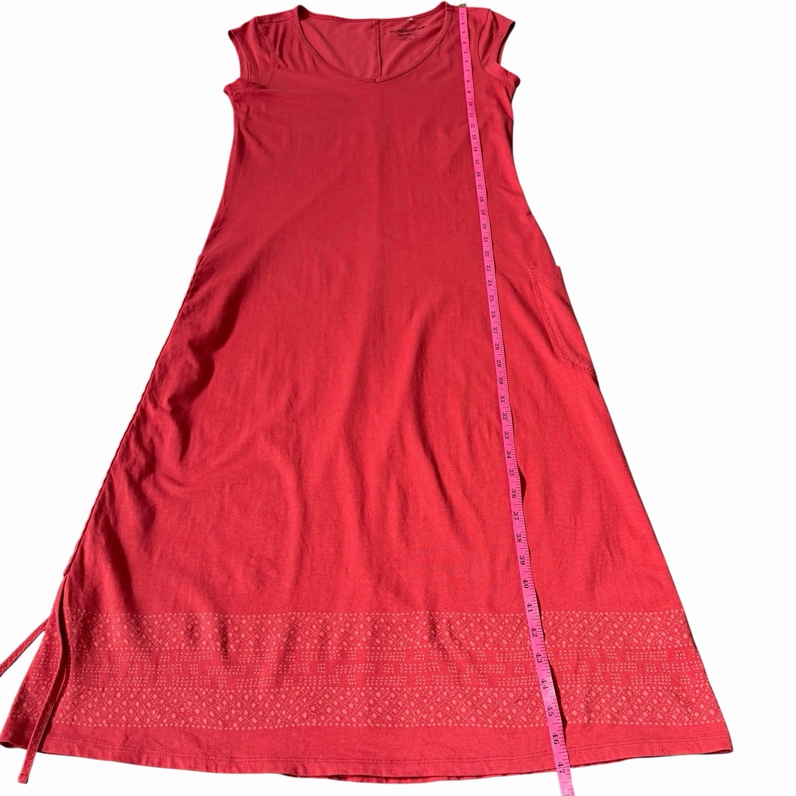 Toad & Co Muse Coral Midi Dress Womens Size M Organic Cotton Modal Ruched Casual
