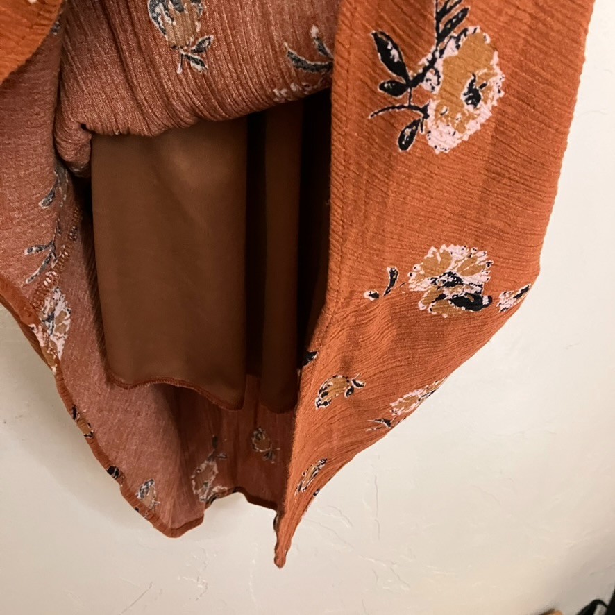 French Grey Stitchfix Brown Floral Cottagecore Midi Dress Crinkle Size Small