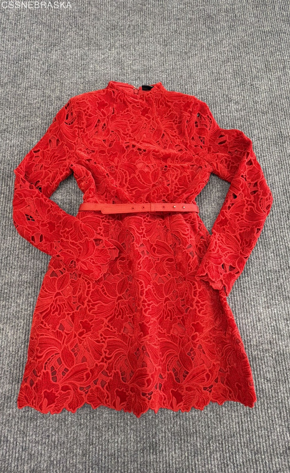 VICI Women’s Red Unforgettable Lace Belted Mock Neck Mini Dress Sz S