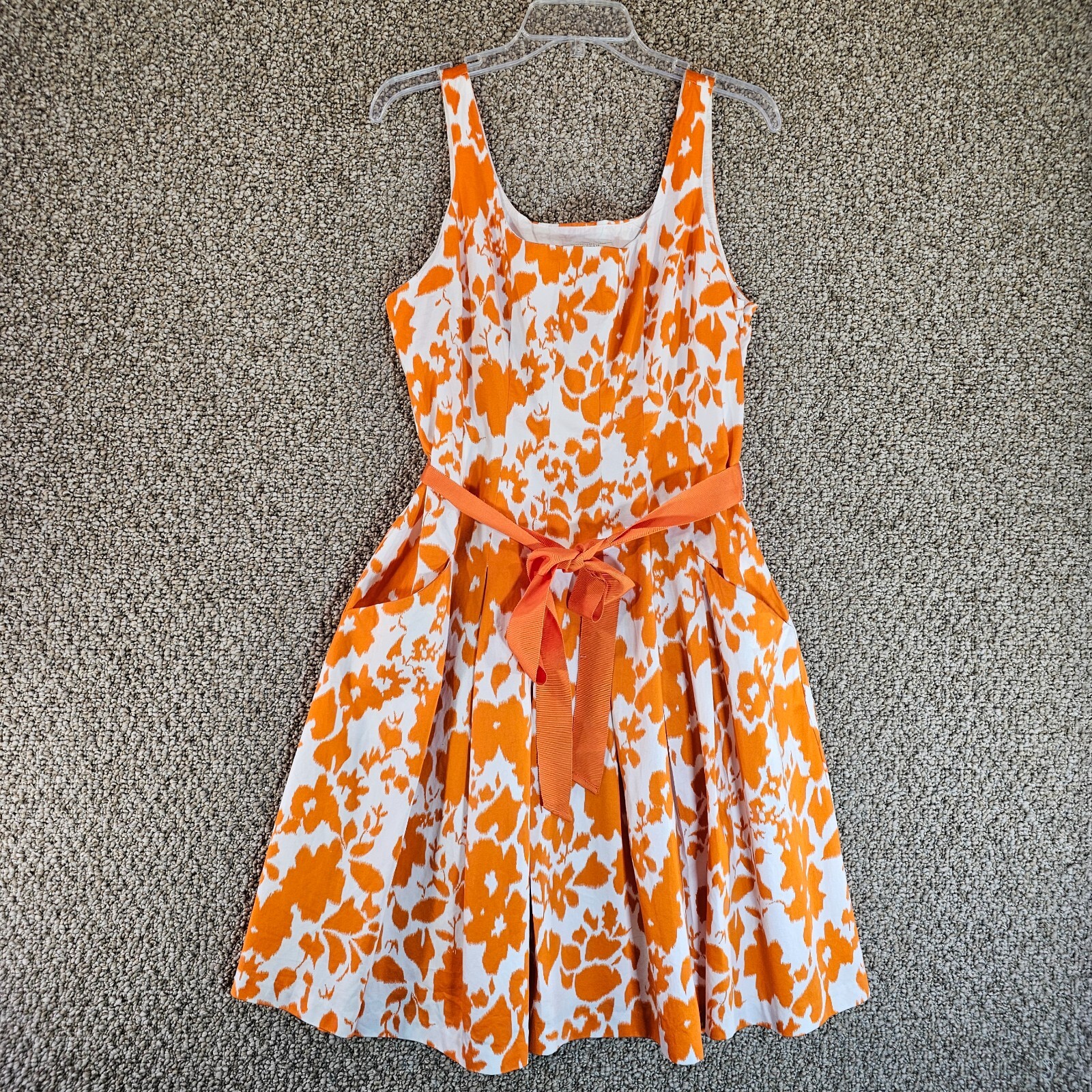 Covington Dress Womens Sz 14 Sleeveless Belted Side Zip Pockets Orange