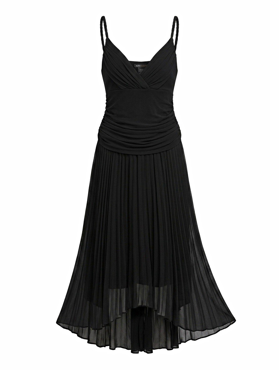 BCBGMAXAZRIA Black Pleated Y2K Chiffon Drop Waist Fairy Goth Formal Midi Dress M