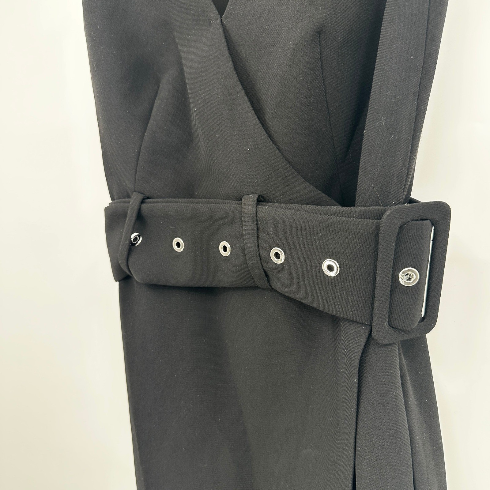 Modern Citizen Black Sleeveless Belted Wrap Midi Dress Grommet Belt XS Workwear
