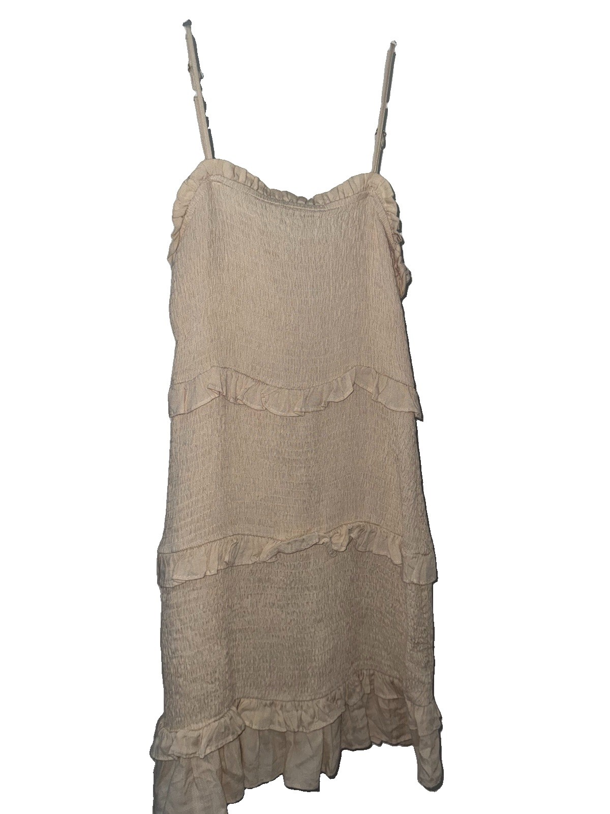 Pants Store Beige Ruffle Tiered Dress Size Small Spaghetti Strap Mini