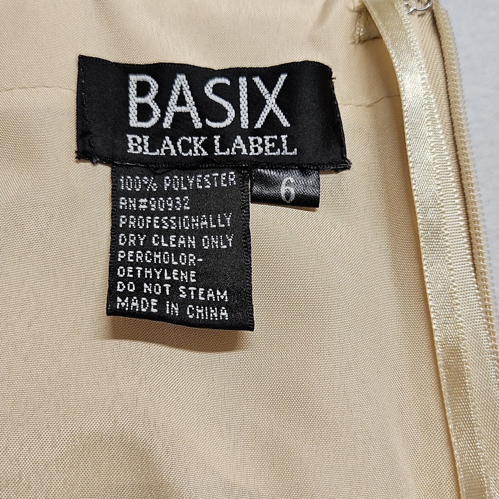 Basix Black Label Dress 6 Beige Pleated Rhinestone Cocktail Evening Prom