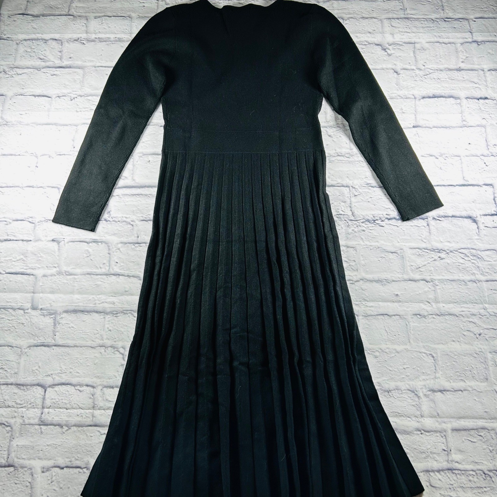 PrettyGuide Womens Black Wrap V-Neck Pleated Knit Midi Sweater Dress Medium NWT