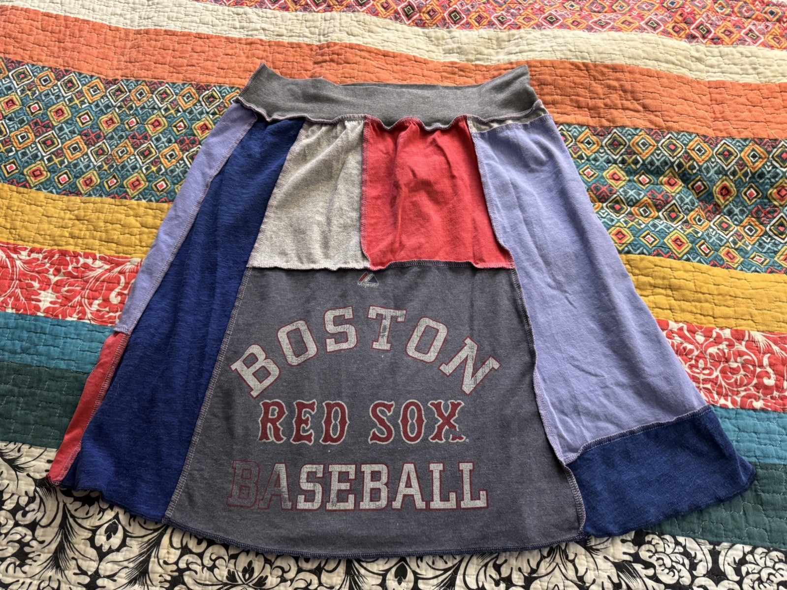 Upcycled T Shirt Patchwork Skirt Boston Red Sox Unique Sz M