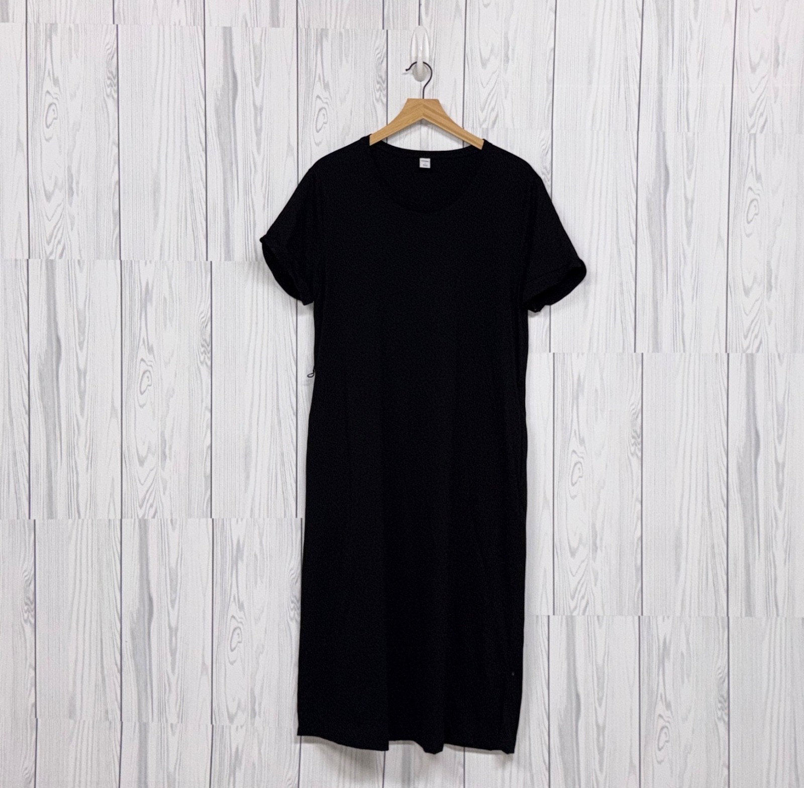 Old Navy t shirt dress womens size large full length solid black stretch