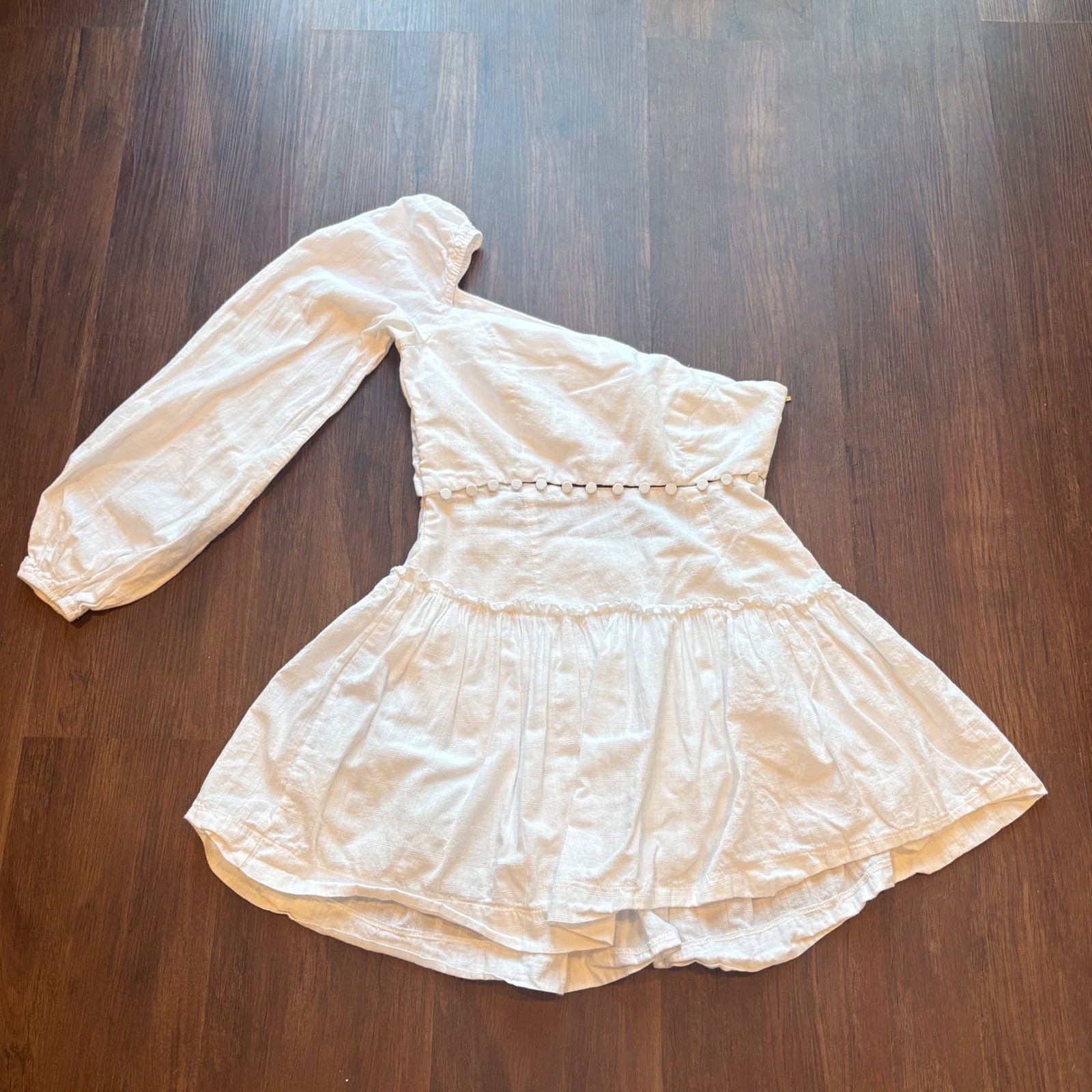 ♾️White One Shoulder Ruffle Mini Dress Statement Boho Seven Wonders Sz XS/4♾️