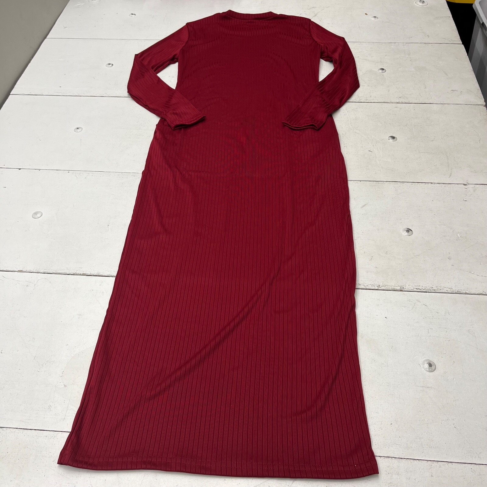 Red Long Sleeve Ribbed Maxi Dress with Pockets Stretch Bodycon Womens Size Large