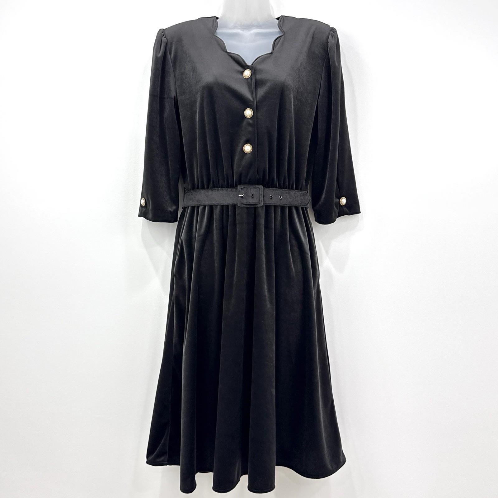 Anthony Richard’s Velvet Dress Womens L VTG Holiday Classic Glam Pearl Buttons