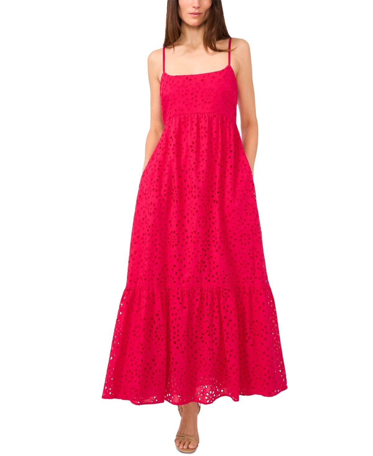1.STATE Eyelet Detail Maxi Dress Women’s XL Magenta Scoop Neckline Pulls On