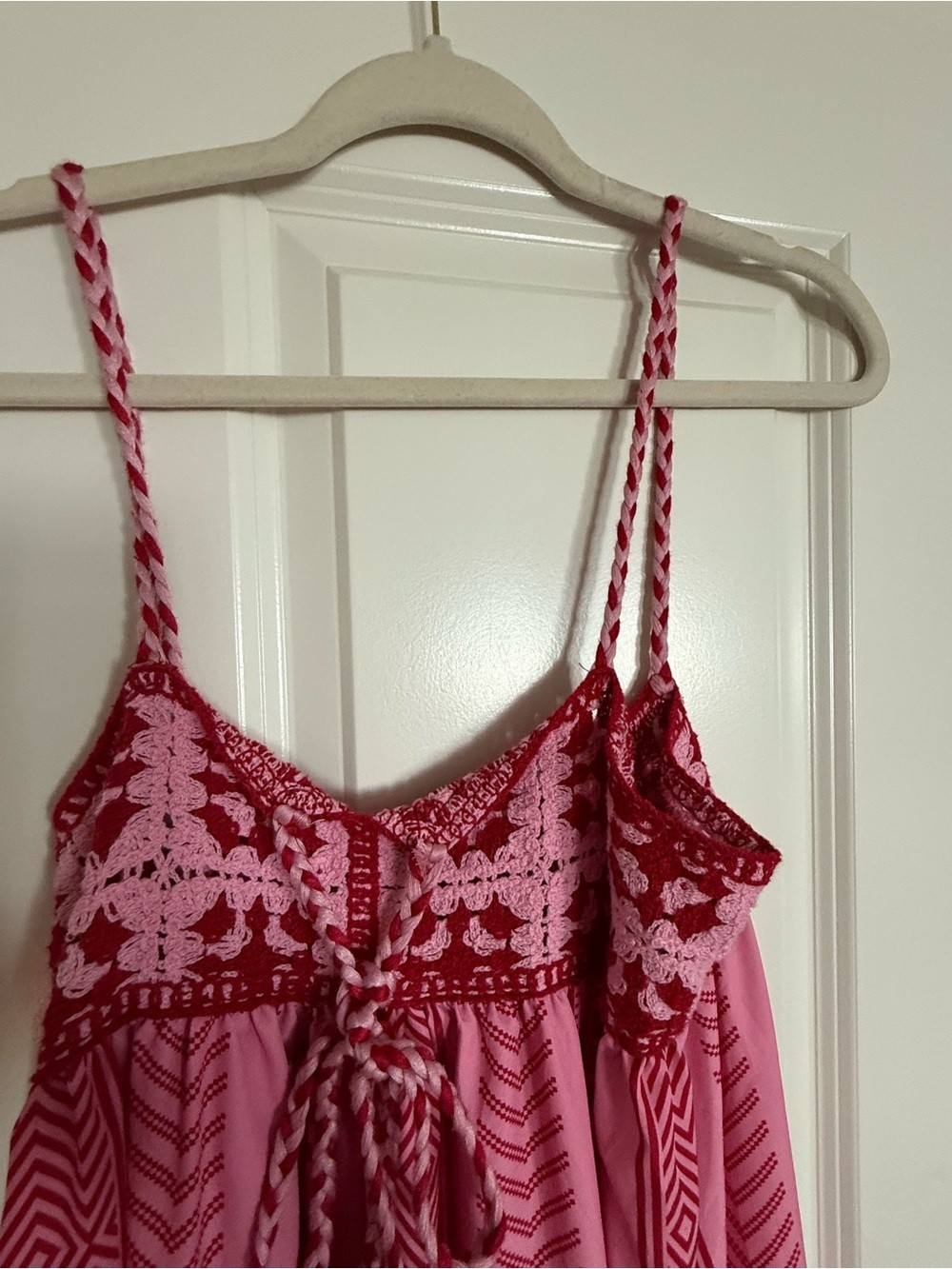Pink Boho Maxi Dress | Tassel Tie | Women’s Medium
