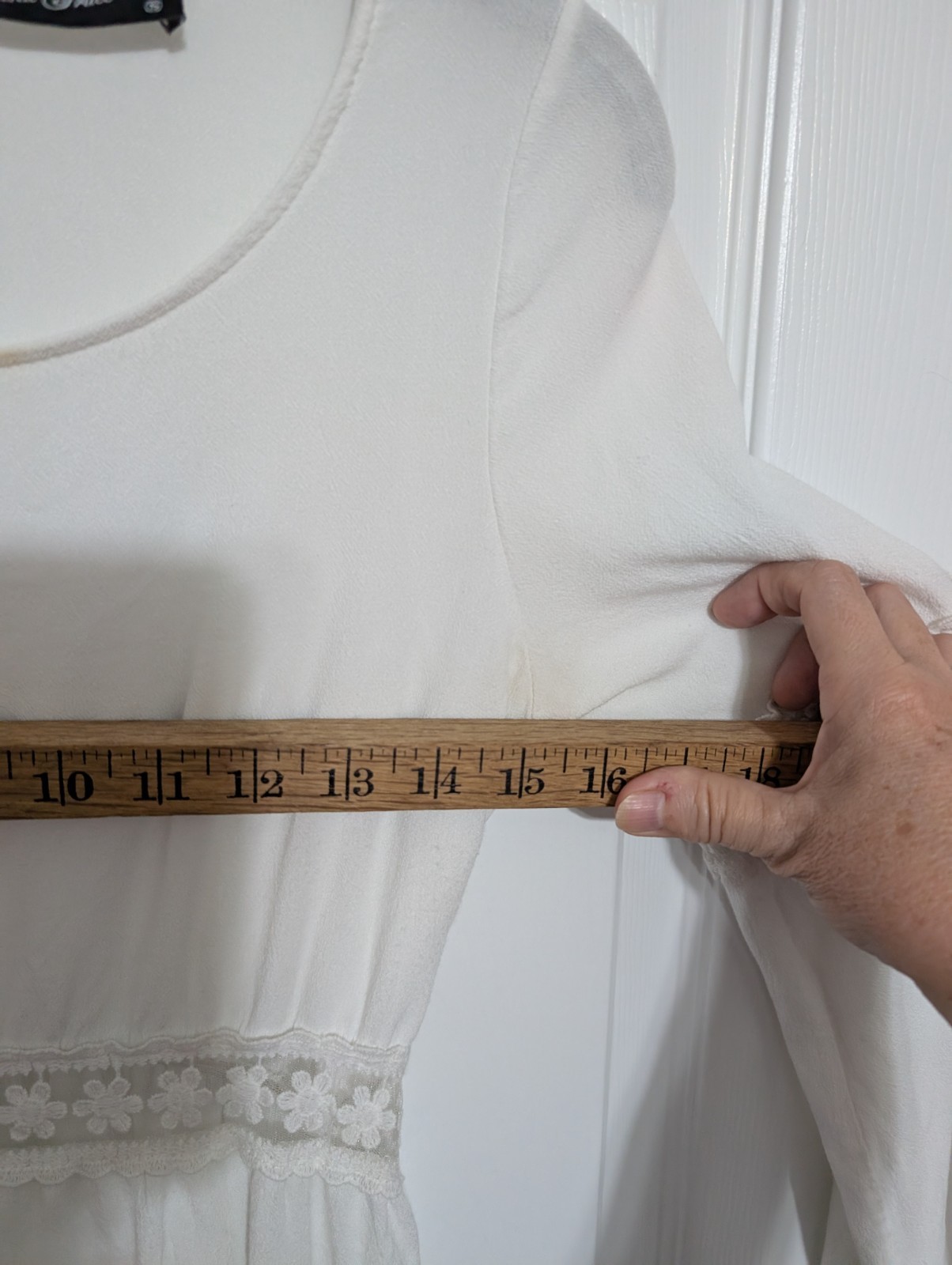 Boho Dress Cottage-core Anna Grace Peasant Bell Sleeve Lace Sz S Cream Ivory