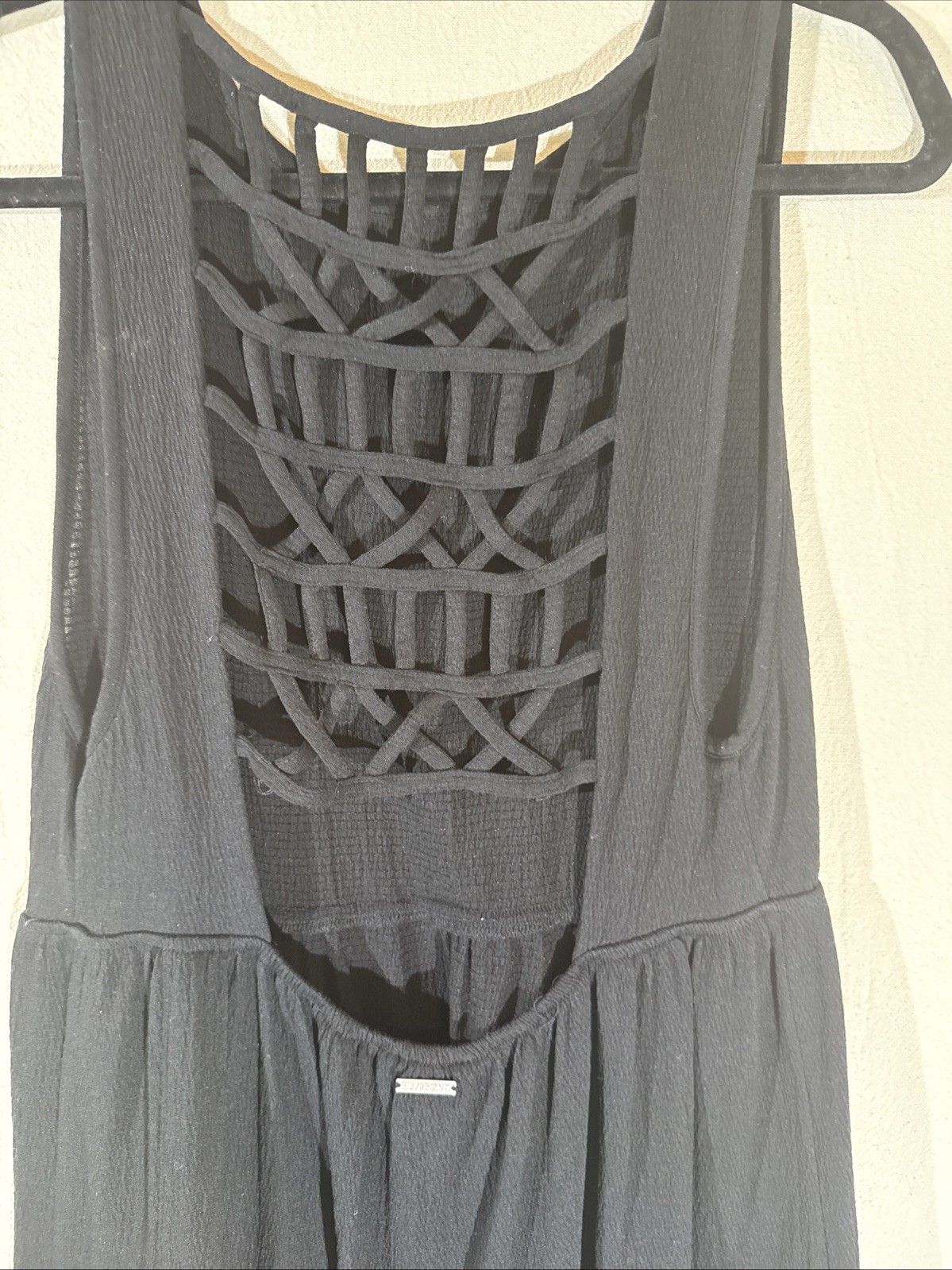 Billabong Small Black Gauzy Babydoll Layered Lattice Open-Back Cover Mini Dress