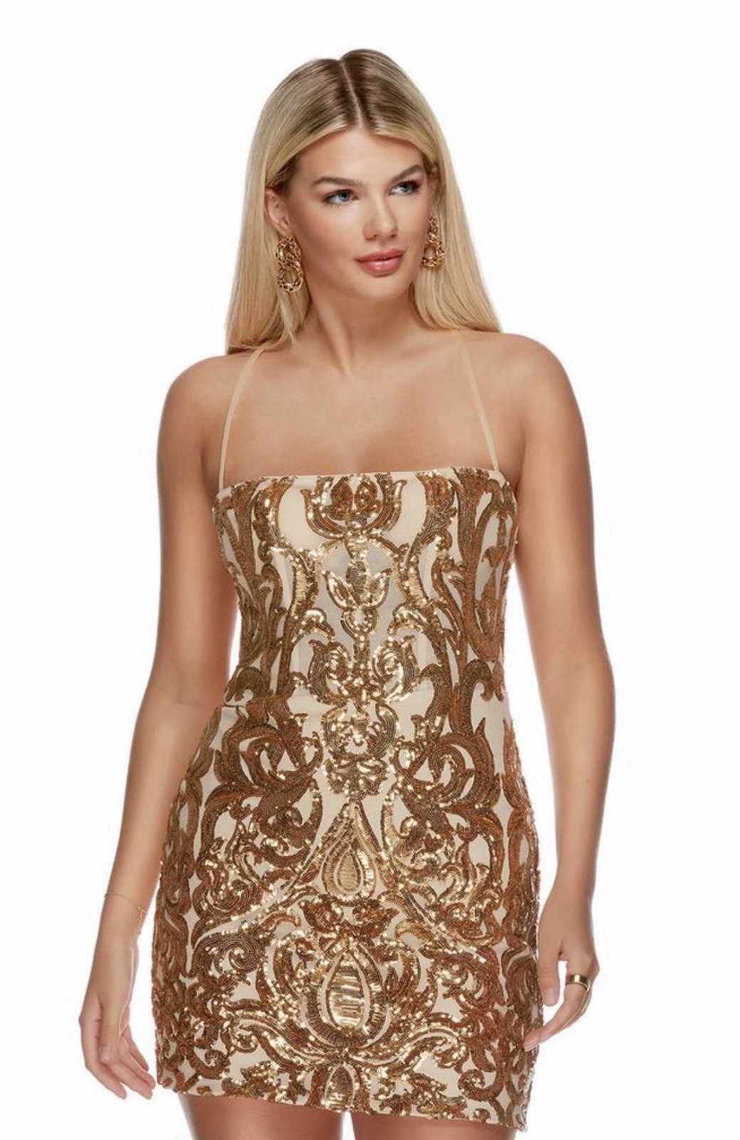 4622 alyce paris square neck sequin hoco dress size 2 (petite) lace up back