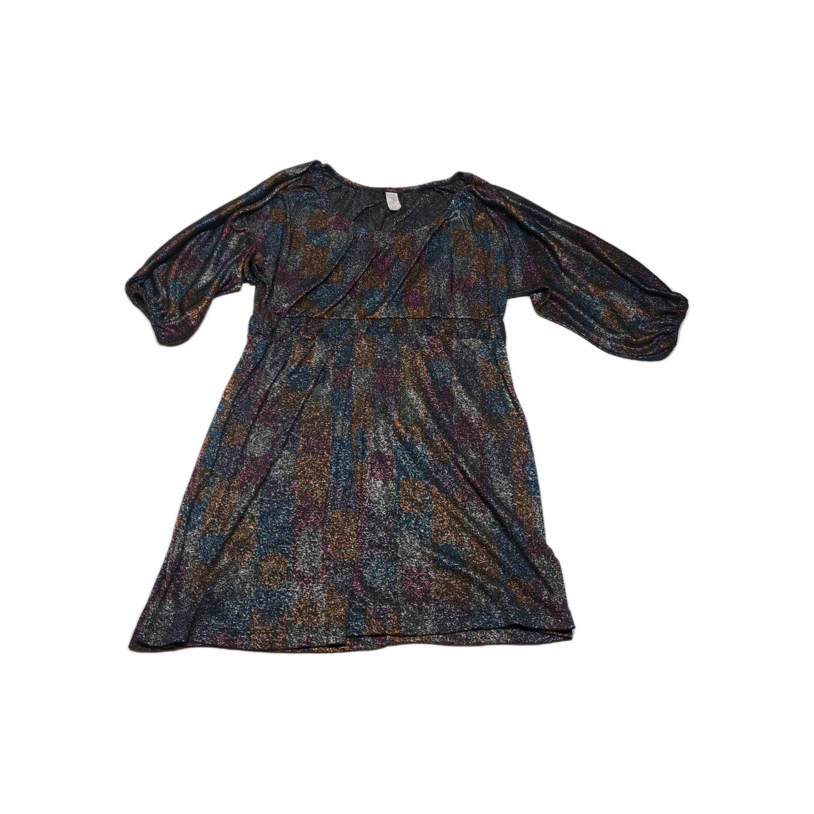 Mark. XL/XXL Metallic Shimmer Babydoll Dress Multicolor Balloon Sleeve Empire…