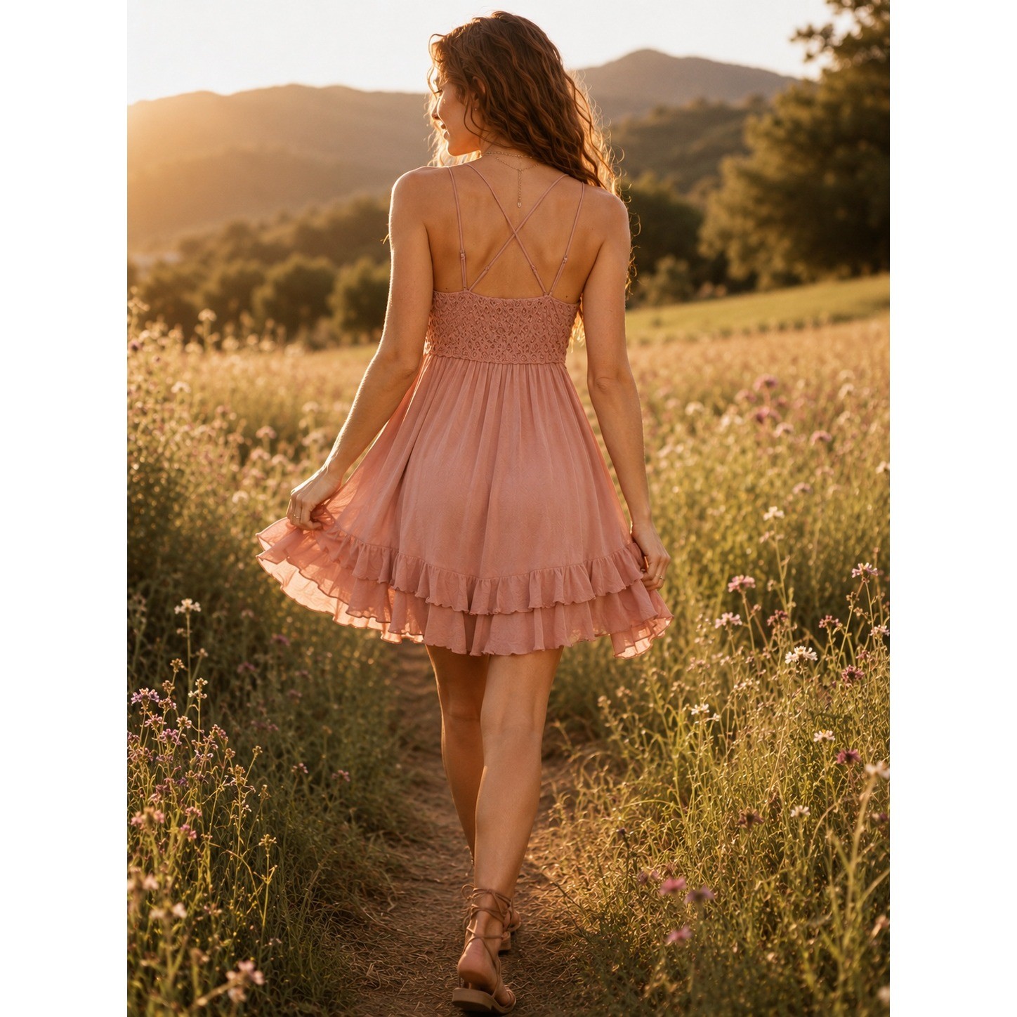 Free People Intimately Adella Lace Slip Mini Dress Mauve Pink Boho NWT XS
