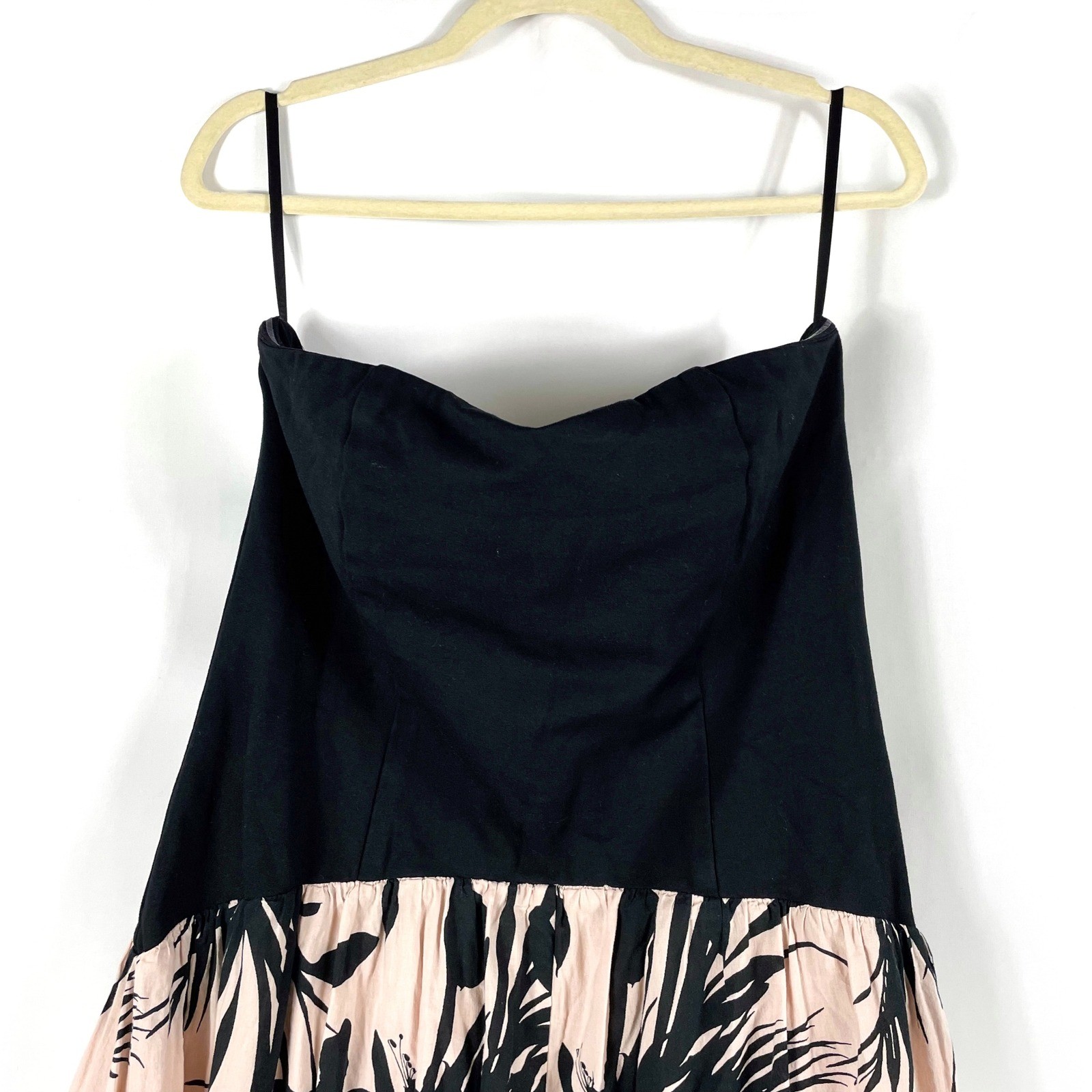 Love, Whit Strapless Drop Waist Dress Black Pink Floral Print Midi Sz XL