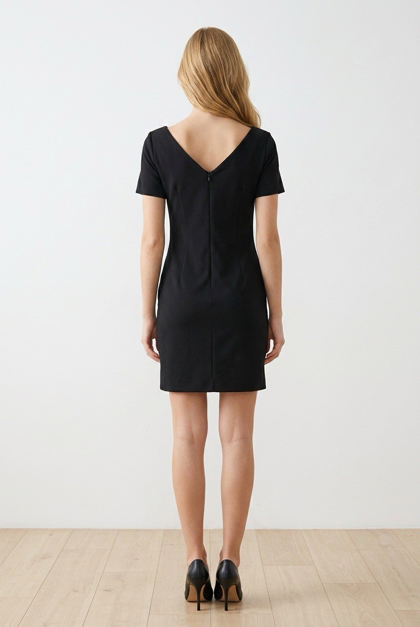 Sandro Ferrone women black shift mini dress puff sleeves side pocket classic