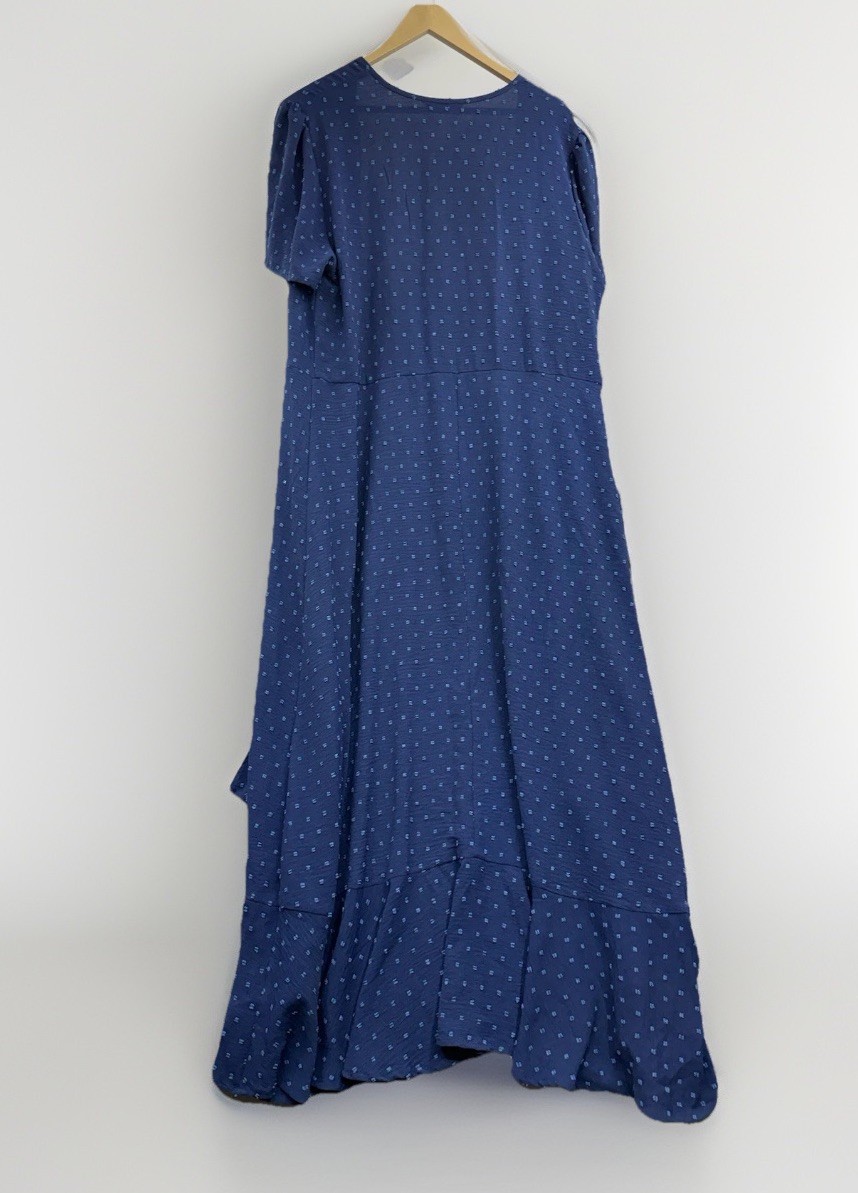 PrettyGarden Womens XL Blue Polka Dot Wrap Maxi Dress Short Sleeve Boho