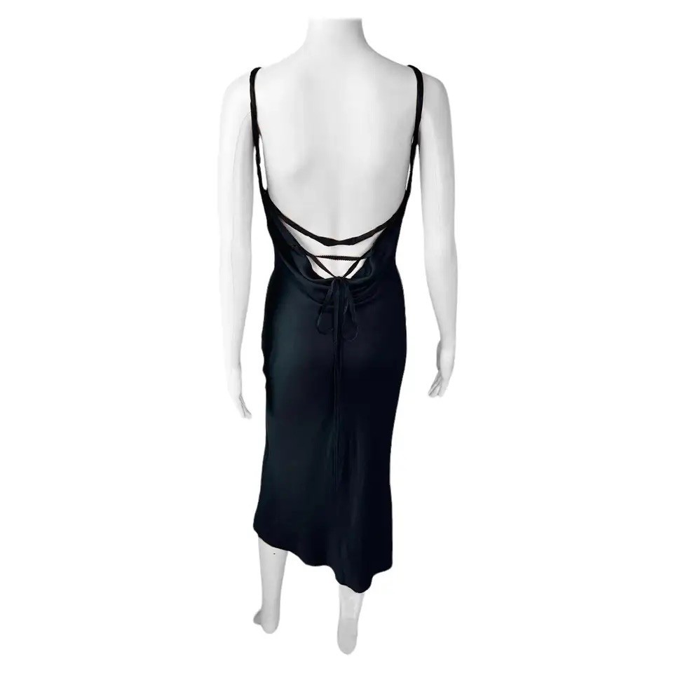 Tom Ford for Gucci F/W 2002 Lace Up Backless Silk Slip Black Midi Dress