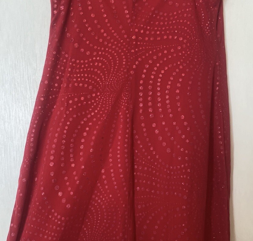 Vtg City Triangles Sequin Glitter Mesh Dress Red Women’s