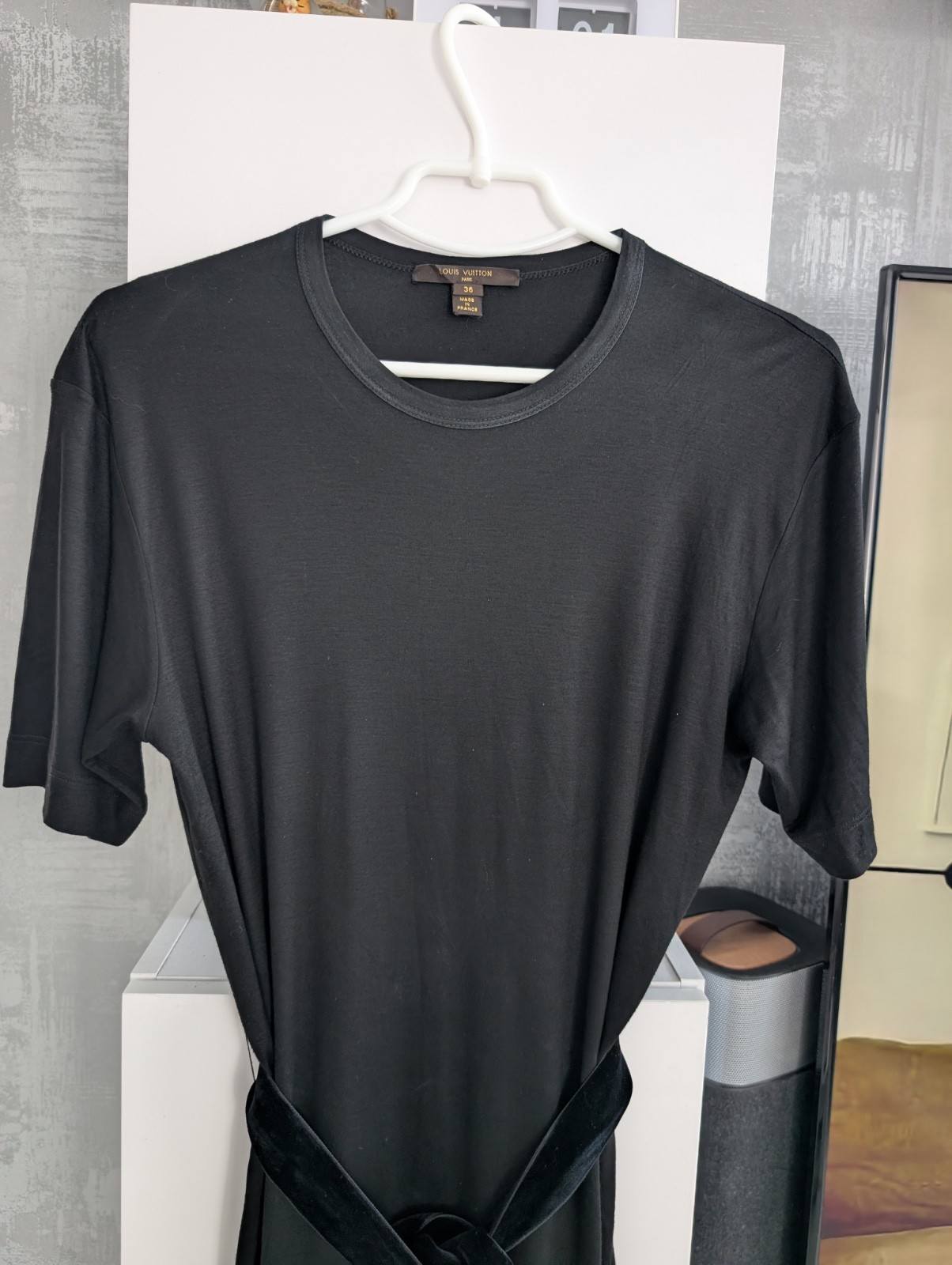 Louis Vuitton Monogram Lace Stretch Belted Shirt Dress Tunic Black Viscose S 36